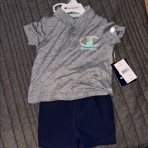 Champion Gray Polo and Navy Shorts Set